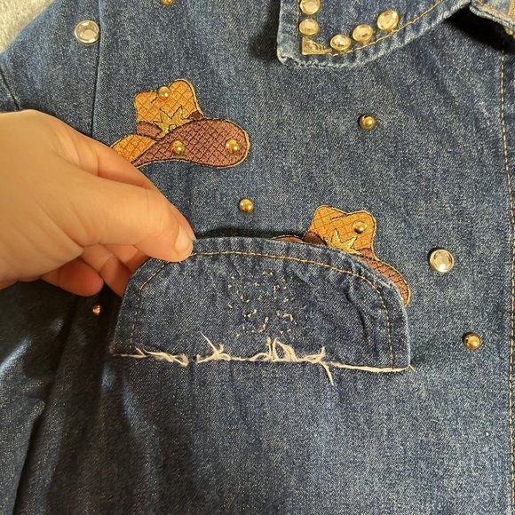 Denim maxi Dress Womens 14 Full Button Front Western Studded Cowboy Boots Hat - Picture 9 of 15